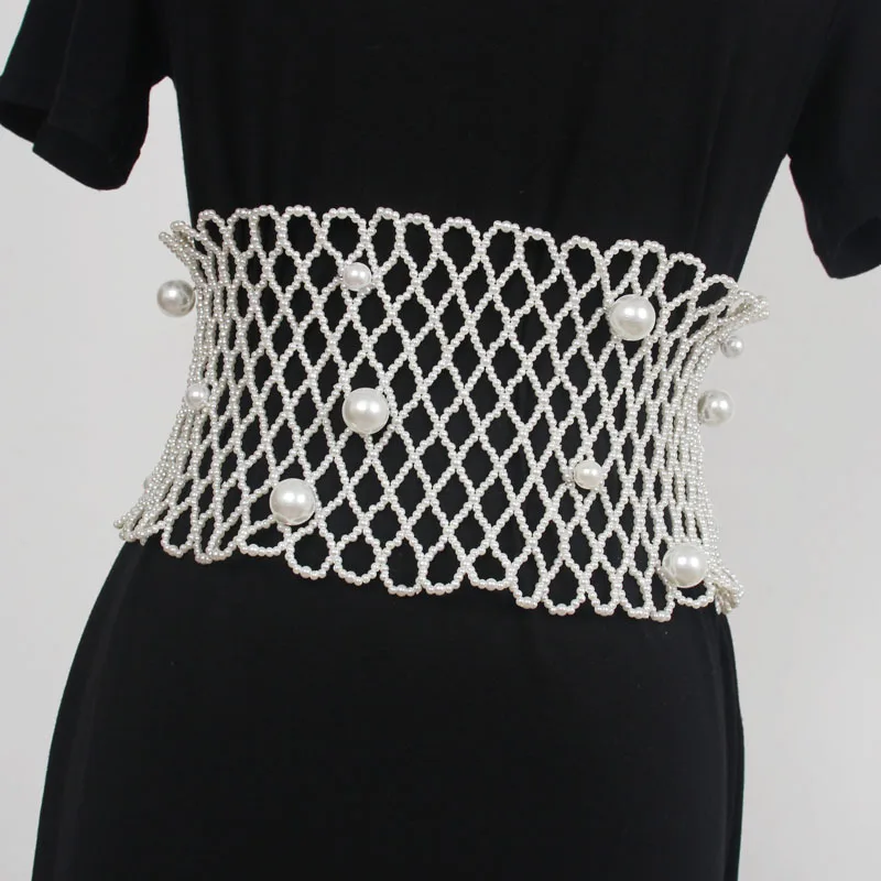 fashion-trend-women-woven-body-pearl-hollow-wide-waistband-waist-belt-underbust-corset-belt-waist-seal-accessories