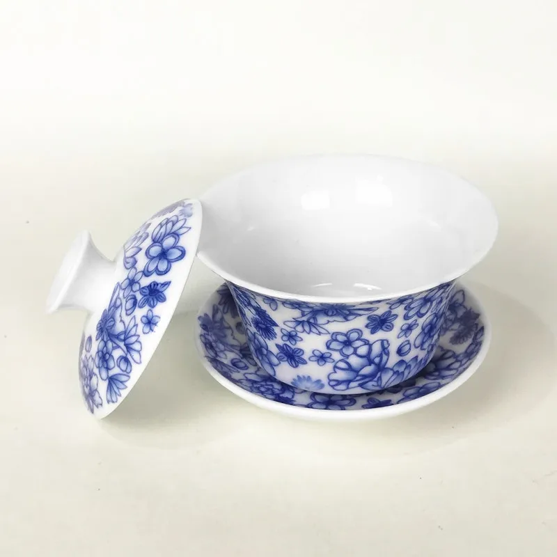 150 мл голубой и белый фарфор Gaiwan цветочный узор SanCai чайная чаша керамическая чайная чашка и блюдце набор Китайский чайная супница