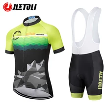 

JLETOLI Pro Cycling Jersey Set Men Breathable Bicycle Short Sleeve Suit 9D Gel Pad Bike Bib Shorts Sports Clothing