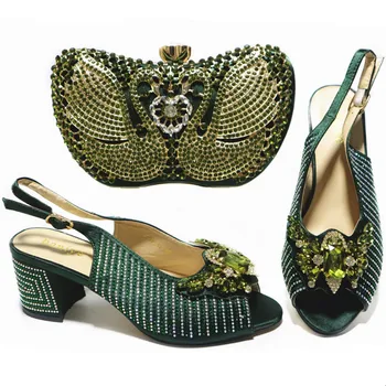 

2020 Italian Design Appliques Style Shoes and Bags To Match Set Nigerian Women Wedding Shoes and Bags Sets in Green