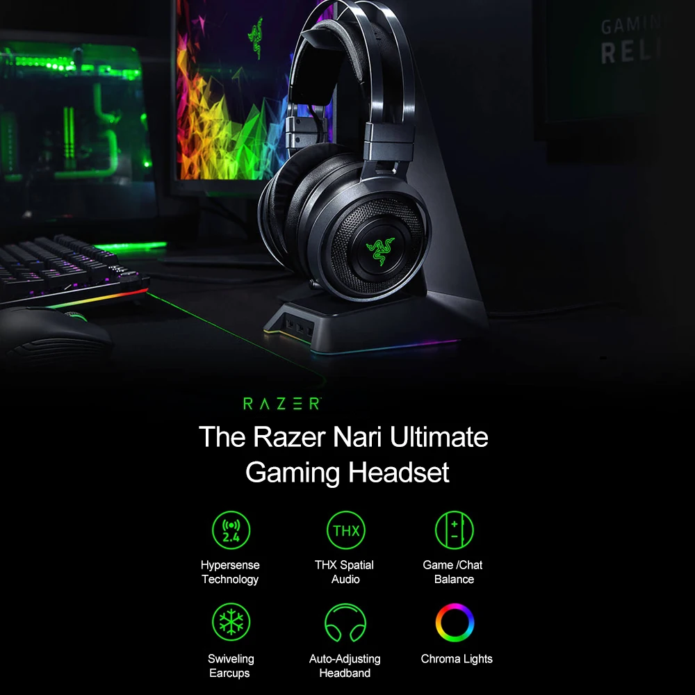 Razer Nari Ultimate Gaming Headset Headphone Wireless 7 1 Surround Sound Earphone Thx Spatial Audio Haptic Feedback Aliexpress Consumer Electronics