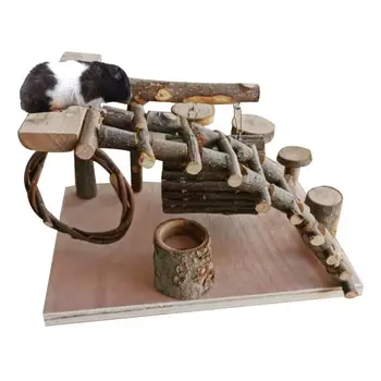 

Apple wood Hamster Toy Ladder Small Pet Stairs Step Fitness Exercise Toy Hammock Playground Pet Feeder for Small Pet