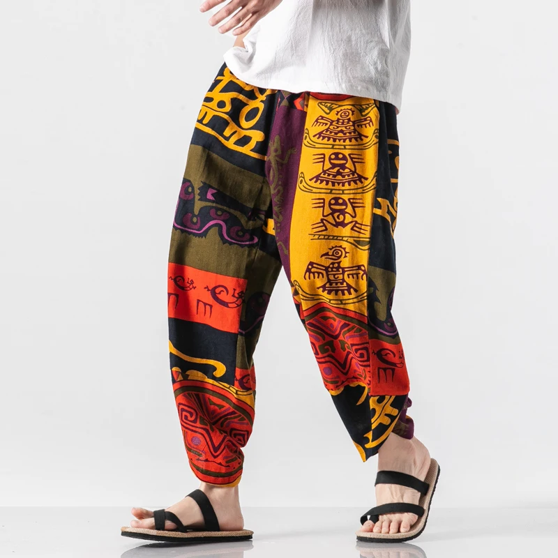 Hip Hop Harem pants Mens Spring Summer Chinese Style Joggers Pants Men Sweatpant Stitching color Casual Trousers Harem pants men