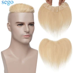 SEGO Remy Hair 4x18cm 100% Human Hair Piece V Loop Front Hairline for Men Hairpiece Thin Skin PU Replacement