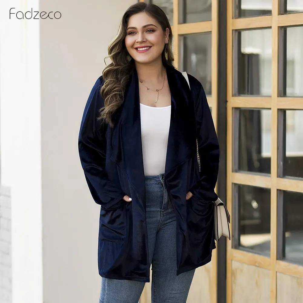 

FADZECO Winter plus size women's coat solid color lapel cardigan top casual fashion women's clothing