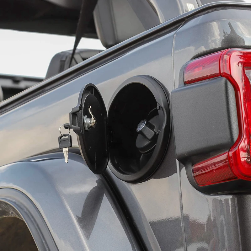 Gas Cap Cover Locking Fuel Tank Door for for Jeep Wrangler JL JLU ABS Aluminum Alloy Construction Black