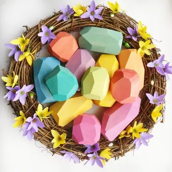 

18 Pcs Children Wooden Colored Stone Stacking Game Building Block Kids Toys Gift GXMB