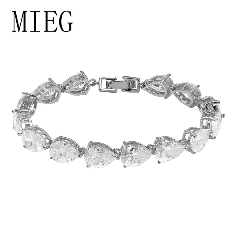 

MIEG Brand Wedding Bridal Jewelry Teardrop Cubic Zirconia Crystal Tennis Bracelets in White Gold / Rose Gold / Gold Colors