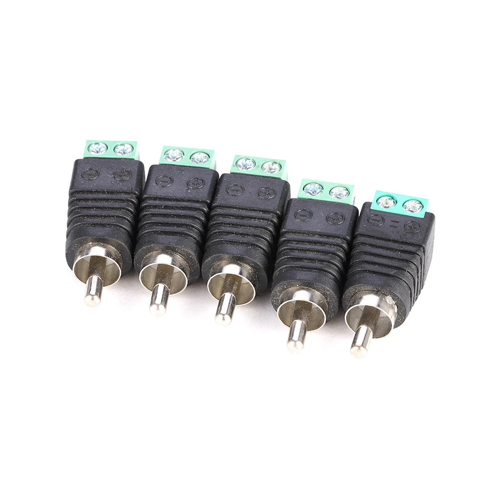 5PCS DC RCA Connector 2 Poles AV Avoid Welding Plug Male Head AV to DC Positive and Negative Terminals RCA Wire Connector