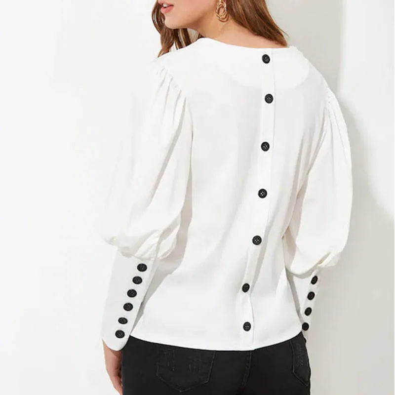 

Women Blouse Shirt Female Back Button Solid Autumn Womens Tops and Blouses Fashion Woman Blouses 2019 Chiffon Long Sleeve Tunic