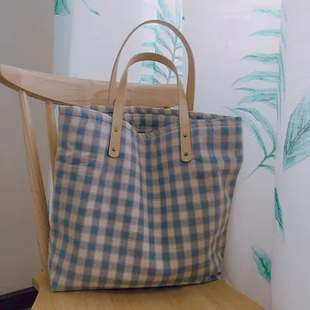 

Light Tartan Canvas Shoulder Bag Belt Bag Zipper Bag Female College Student Art Fresh Bag