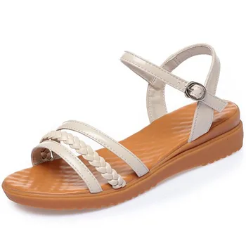 

2020 New Summer Fashion Sandals Top Cowhide Leather Sandals Comfort Wedge Sandals Non-slip Soft Bottom Women Sandals Large Size