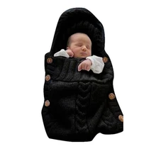 Одеяло для малышей, спальные мешки, теплые спальные мешки для младенцев, вязаный спальный мешок, одеяло с пуговицами и шапкой, теплые аксессуары