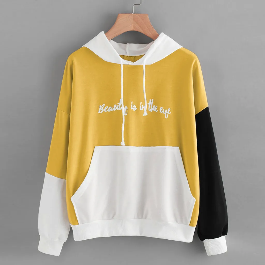 Jaycosin 2019 New Hoodies For Girls Letters Pocket Hooded Top Women