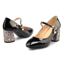 

AGODOR Mary Jane Shoes for Women High Heel Pumps LadiesPatent Leather Square Toe Block Heel Work Shoes Black Beige Red US Size10