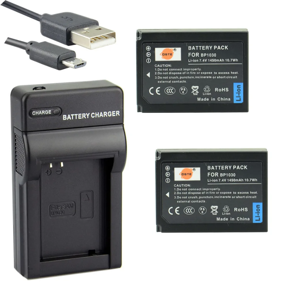 2 шт. 1450 мАч 7,4 V BP1030 BP-1030 DSTE Камера Батарея двойной Зарядное устройство для samsung NX200 NX300 NX1000 NX2000 NX300M NX1100 NX500