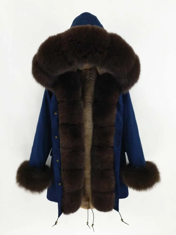 

Real Fur Parka Women Winter Jacket Nature Fox Fur Hooded Coat Real Fur Lining Jacket Female Real Fur Coats