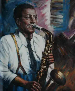 

Old painters hand-painted oil paintings on canvas: the art of charm, the portrait of saxophone performers