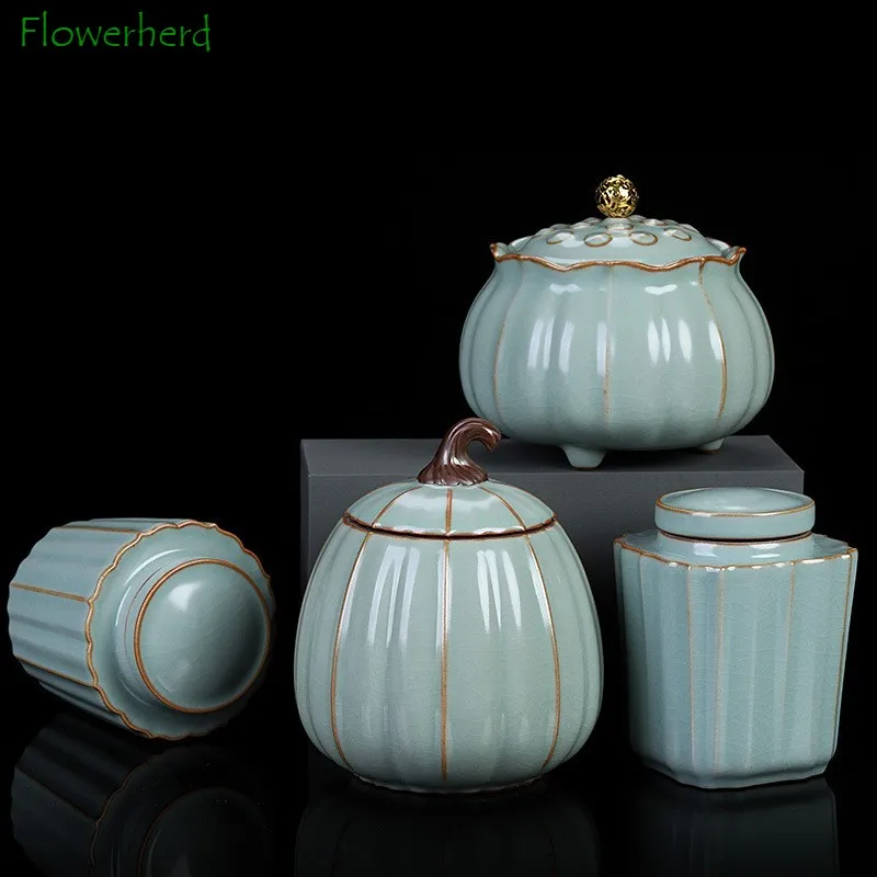 Large Exquisite Ceramic Tea Caddy Sealed Caddy Moisture proof Household
