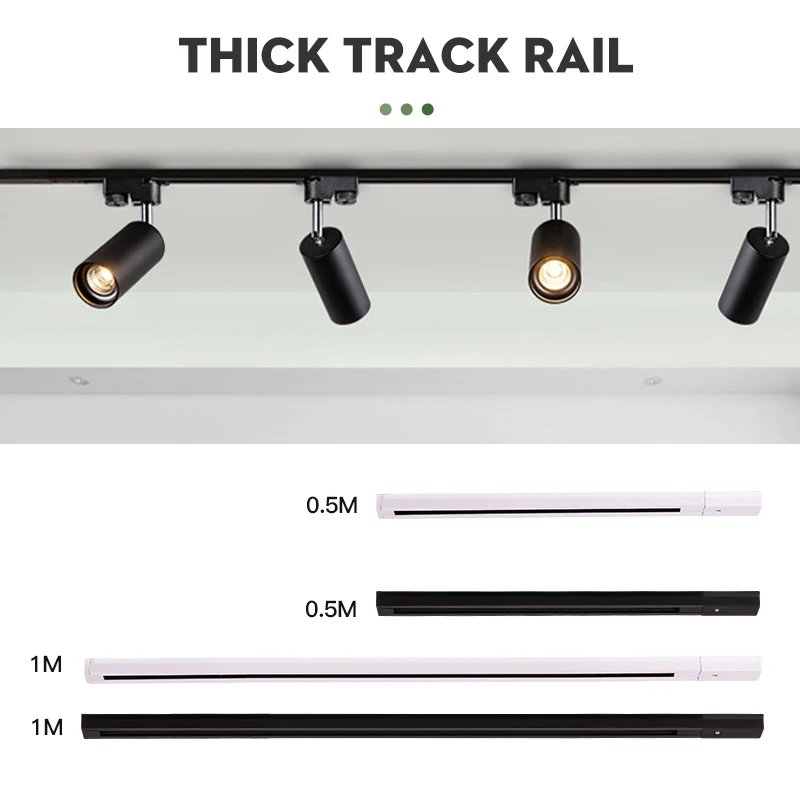 Black White Led Track Light Rail 0.5M 1M One Phase Two Wire System T Connectors Universal Aluminum Track for Spotlights 3