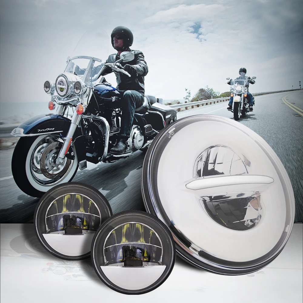 

Chrome Motorcycle Light For Electra Glide Softail Fat Boy Touring 7 Inch LED Headlight with 4.5 Inch Fog Lamps