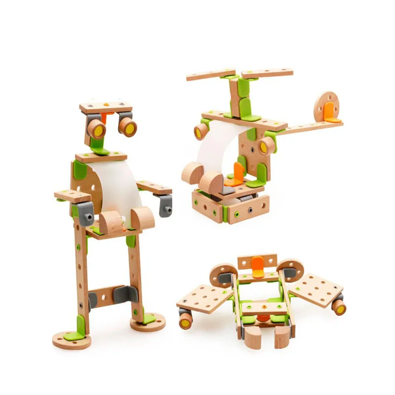 

Creative Assembling Helicopter Assembling Wooden Nuts Screw DIY Block Children Educational Toy