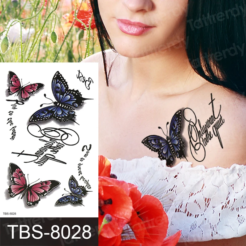 Waterproof Temporary Tattoo For Women Girls Tattoo Sticker Butterfly Rose Flower Letters Tattoo Decal Arm Sleeve Back Breast Temporary Tattoos Aliexpress