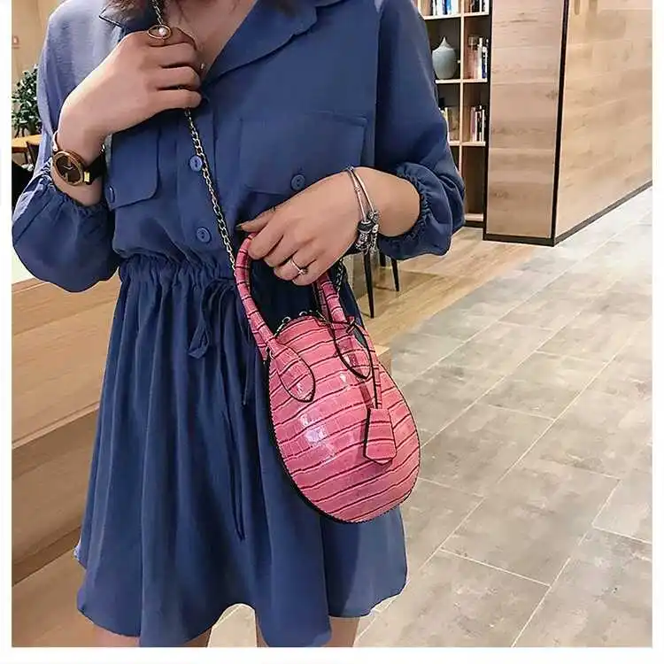 pink Модная сумка в виде яйца для женщин Роскошная овальная крокодиловая сумка через плечо женская сумка - Цвет: pink