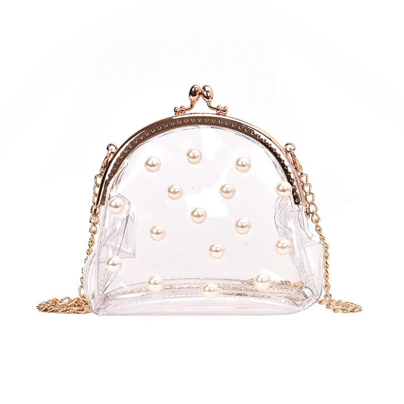 

Women Shoulder Bag Chain Female Diagonal Bag Pearl Decoration Youth Hand Bags Small Fashion Shell Handbag Transparent