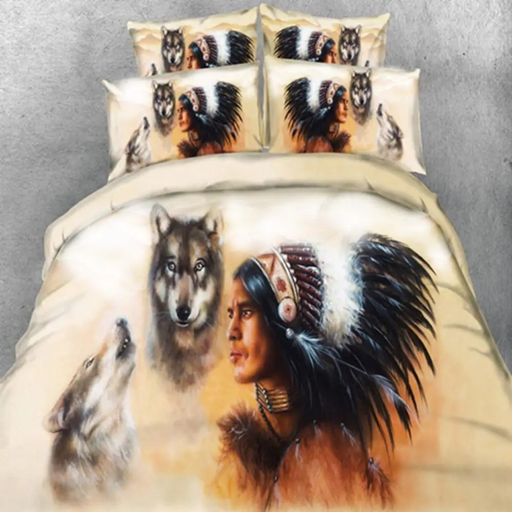 

Indian Bedding Set Wolf Animals Bed Linen Set 3D Printing Warm Duvet Cover Set US AU EU Size Bedclothes Home Textiles Great Gift