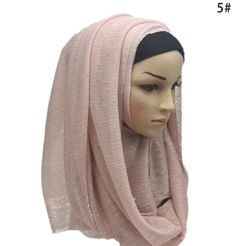 

SHUJIN Fashion Women's Solid Color Scarves 2019 New Stretch Gold Silk High Quality Large Shawls Muslim Big Headscarf Turban