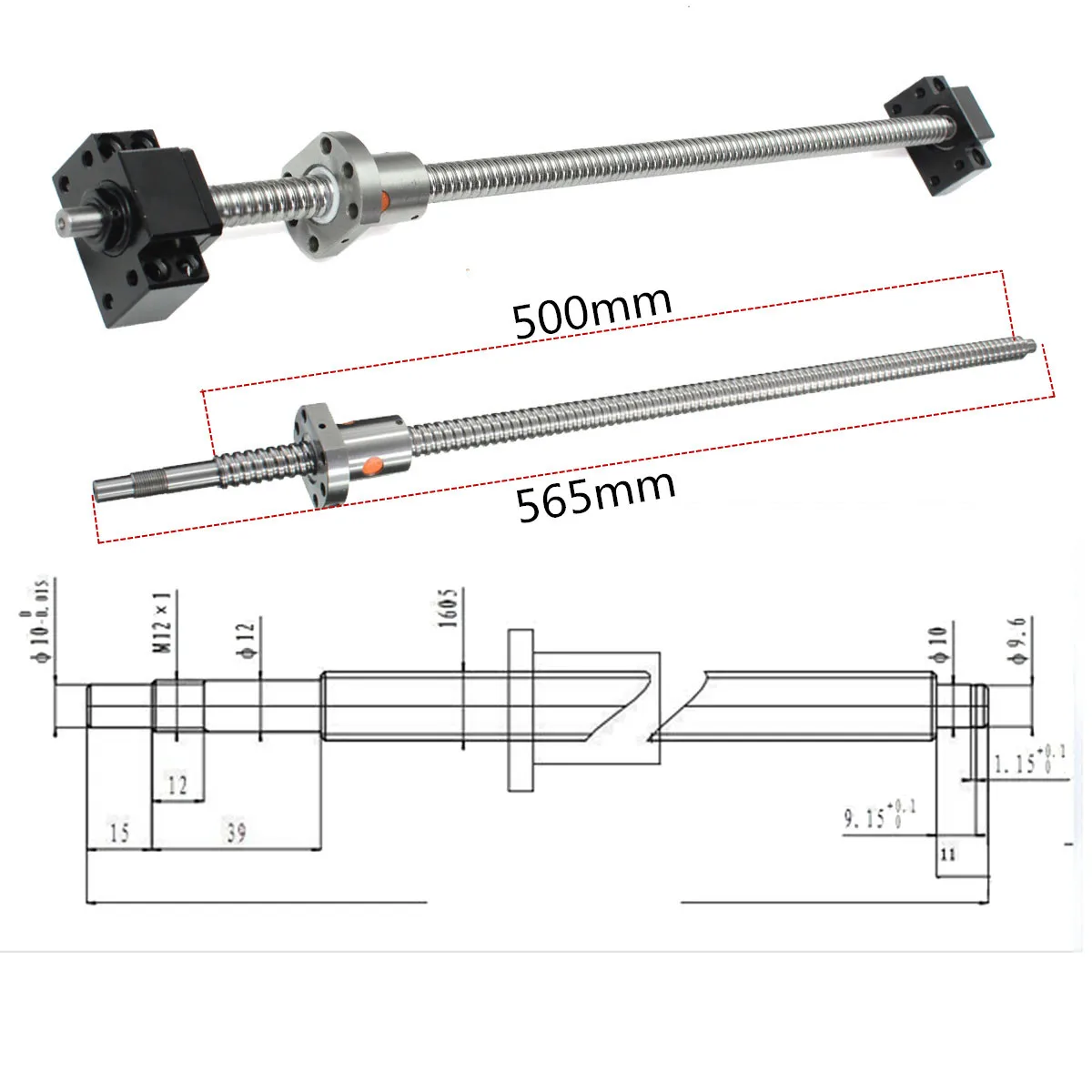 

Set of Antibacklash Ball Screw 500MM SFU1605 1605-L360mm-C7 + BK/BF 12 Support Base + 6.35x10mm Couplers