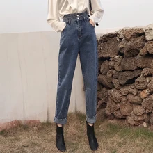 Осень зима женские джинсы с высокой талией винтажные шикарные джинсы женские черные повседневные свободные джинсы Femme