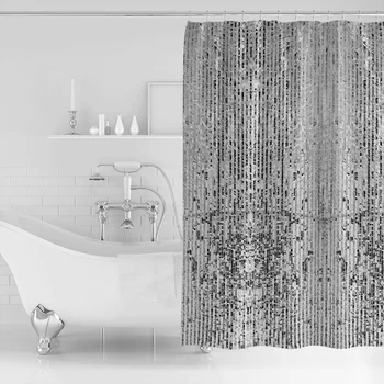 

Sequin Silver Plate Rectangular Shiny Texture Shower Curtain Waterproof Polyester Bath Curtain
