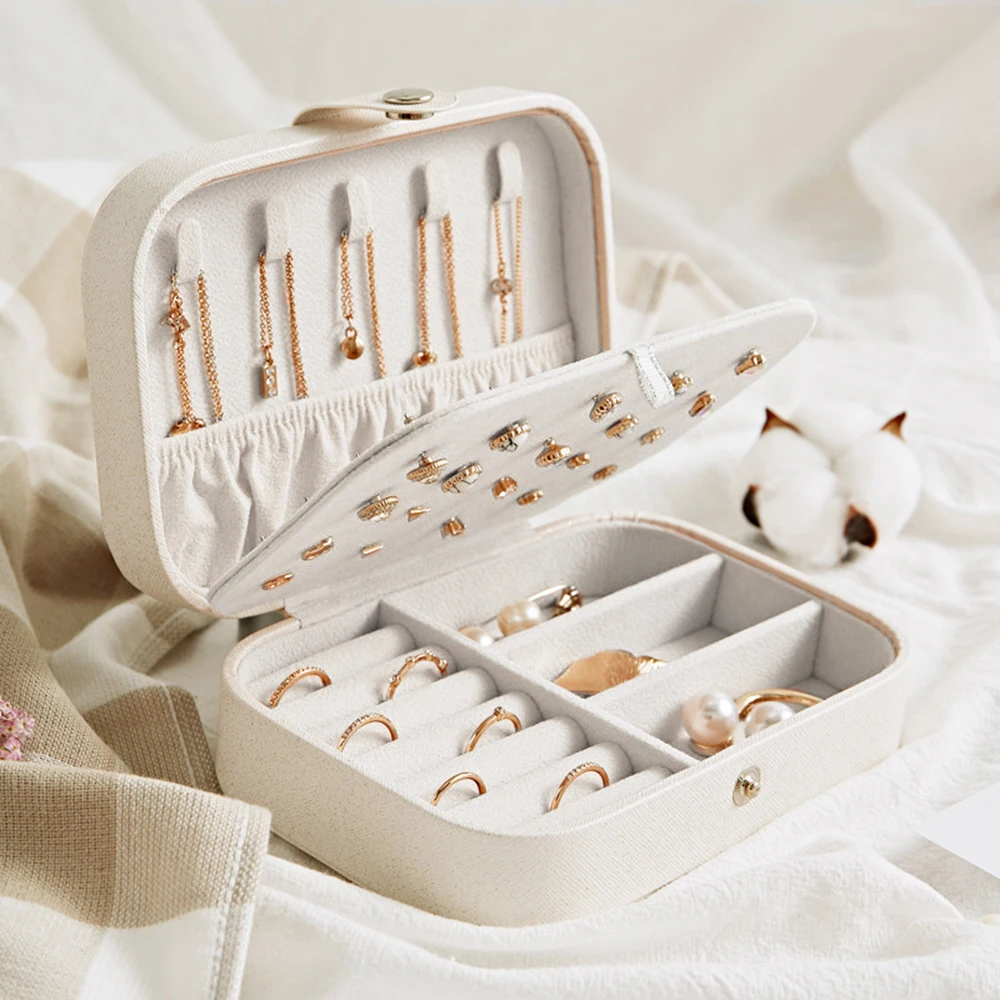 

New Universal Jewelry Organizer Display Travel Jewelry Case Boxes Portable Jewelry Box Button Leather Storage Zipper Jeweler D30