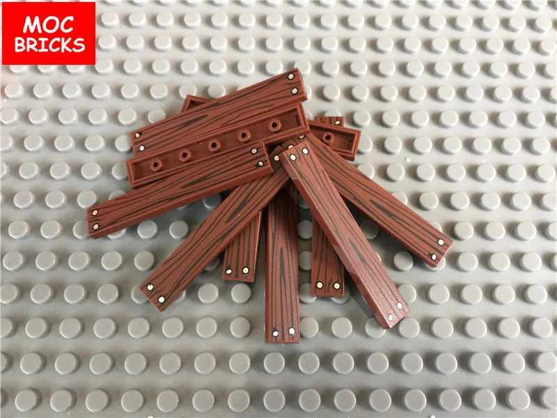 10 шт./лот MOC Кирпичи DIY Коричневая Плитка 1x6 с узором под дерево fith 6636pb143