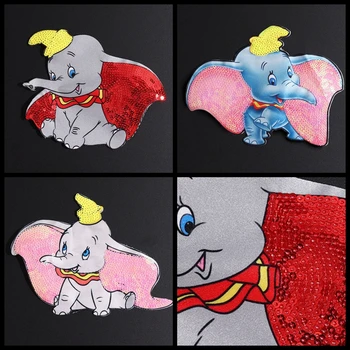 

Dumbo elephant Cartoon sew on Sequins Patches Clothing diy Embroidered badges Sewing Applique Patchworks stickers