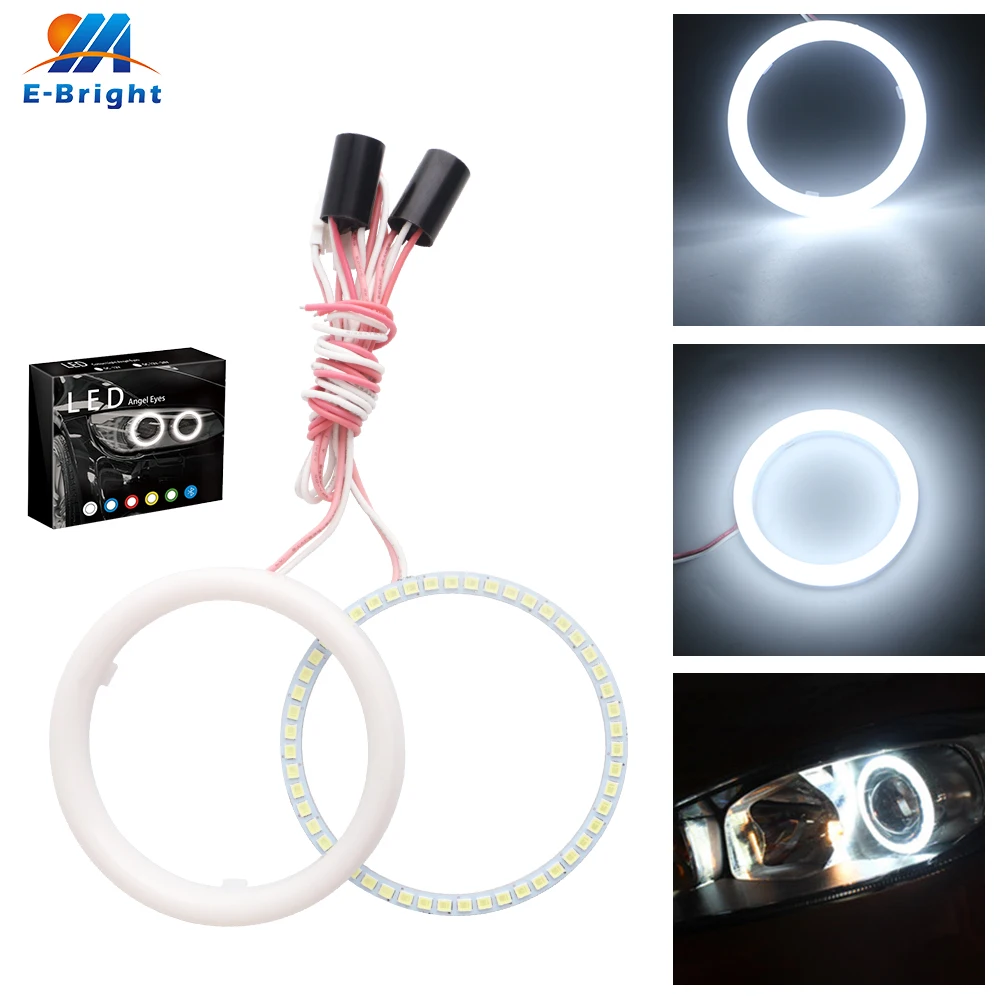 

DC 9-30V 2pcs 60/70/80/90/95/100/110/120mm 2835 LED Milk Light Cotton Angel Eyes Halo Rings Headlight Width Fog Light White