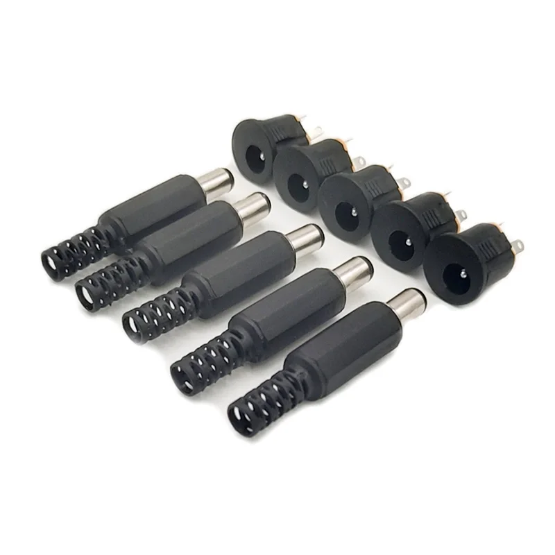 10PCS (5Pairs)DC022K 12V 3A 5.5 x 2.1mm Plastic Male Plugs DC Power Socket Female Jack Screw Nut Panel Mount Connector 5.5*2.1MM