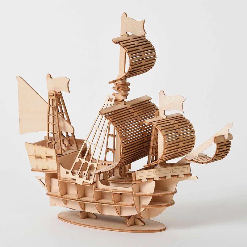 

Laser Cutting DIY Sailing Ship Toys 3D Wooden Puzzle Toy Assembly Model Wood Craft Kits Desk Decoration for Children Kids