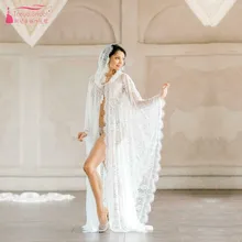 Кружевная Свадебная накидка белого цвета Lvory, кружевная накидка с капюшоном длиной до пола, свадебная накидка в стиле бохо JQ609
