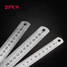 Regla de Metal de doble cara, herramienta de medición recta de acero inoxidable de precisión, suministros de escritura para escuela y oficina, 1-2 Uds.