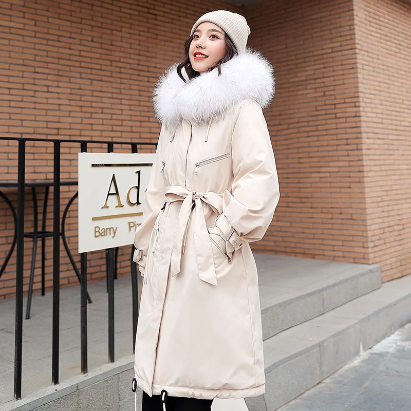 AIGYPTOS Korean version of large size women's cotton clothing winter new slim long and long lamb coat women's cotton coat