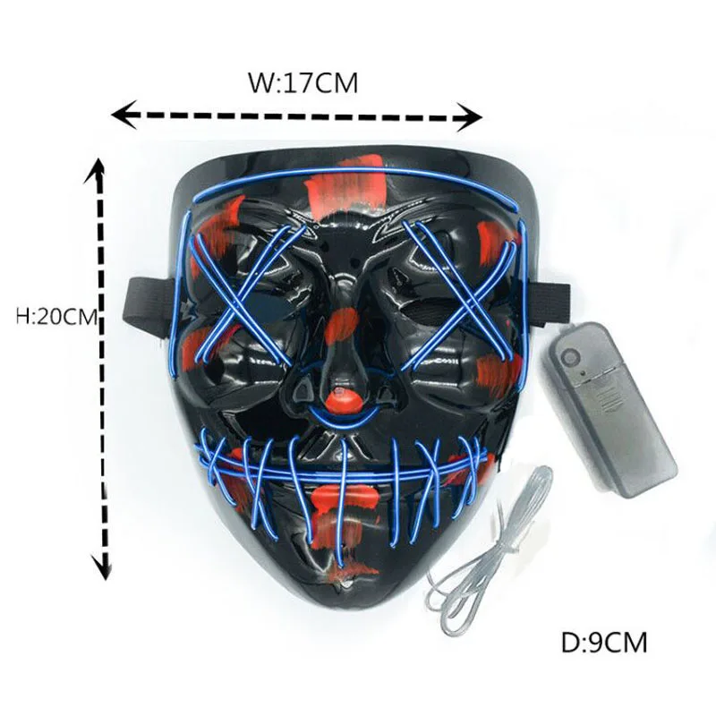 Маска для вечеринки на Хэллоуин, маскарадные маски, светодиодная маска, неоновая маска, светится в темноте, тушь для ресниц, маска ужасов, светящаяся маска