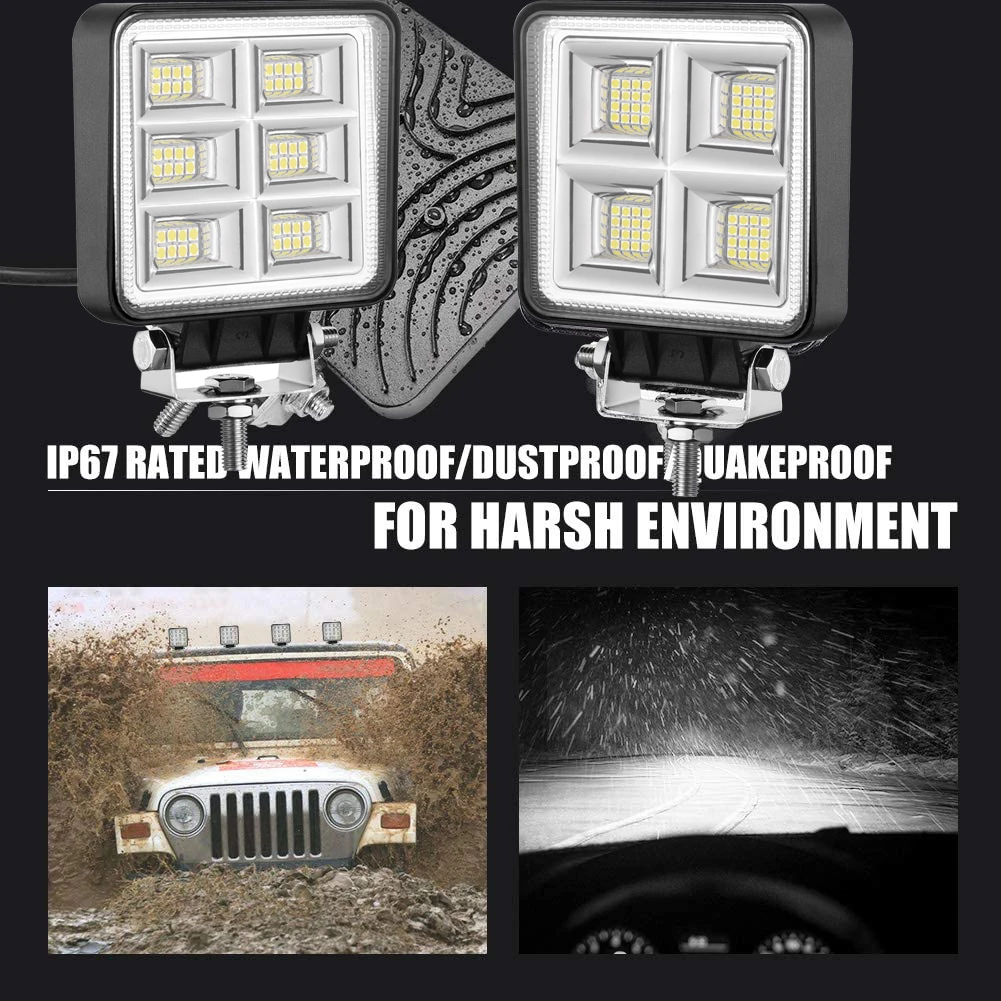 LED Flood Light 2PCS 4inch Off Road Light 12v 24v for Off Road Truck Bus Boat Fog Light Car Light Assembly