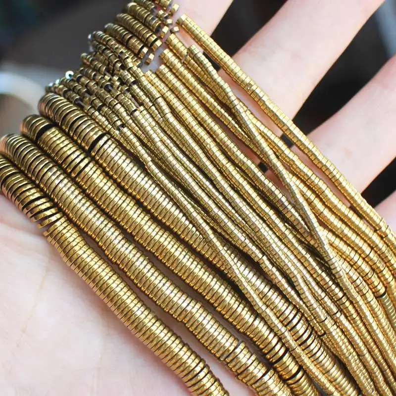 Натуральное гематитовое покрытие цвет форма диска 1x2-6мм 15 дюймов на прядь, для DIY ожерелье браслет ювелирных изделий - Цвет: Gold