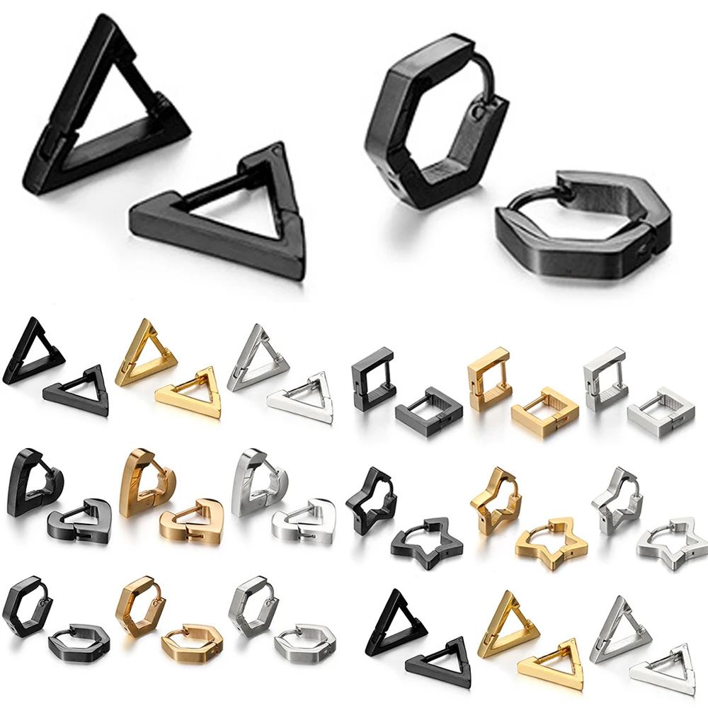 Men's Triangle Stud Earrings - Stainless Steel, Screw Back, Polished & Satin Finish, 2pcs - View #2