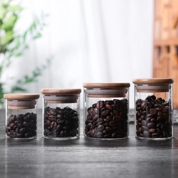 

Travel Glass Tea Caddy Small Coffee Sugar Storage Jars Bamboo Lid Silicone Pad Sealed Jars for Spices Storage Jar for Loose