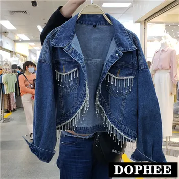 

2020 Spring New Short Jeans Coat Women's Korean-style Loose-Fit Tassels Diamond Irregular Denim Top Slim Denim Jackets Femme
