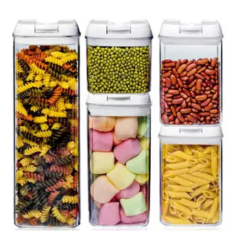 

5pcs/Sets PP Food Storage Box Plastic Clear Container Set With Pour Lids Kitchen Storage Bottles Jars Dried Grains Tank Can